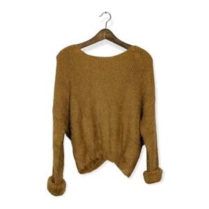 Dee Elly Golden Caramel Soft Fuzzy Knit Knot Back Reversible Sweater Size S